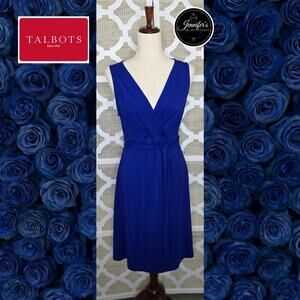 Talbots Cobalt Blue Fit & Flare V-Neck Sleeveless Belted Dress Size M